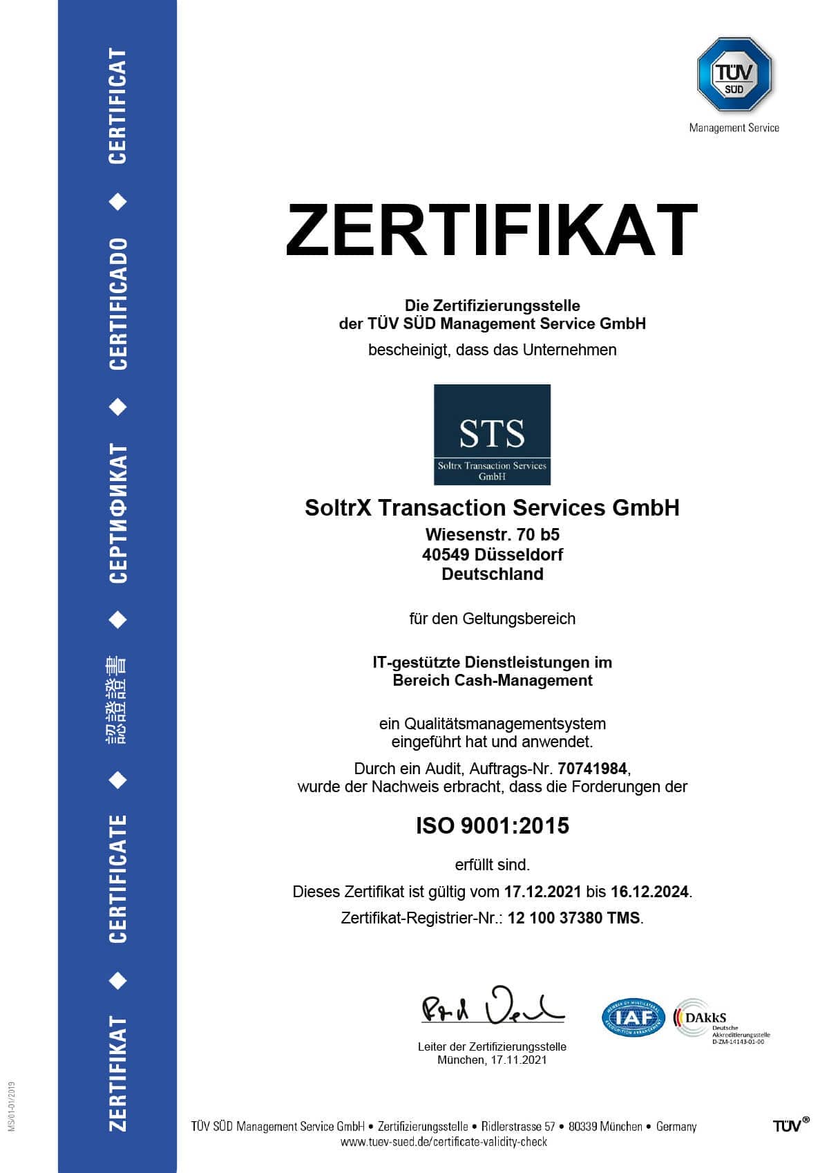 ISO 9001 Zertifikat